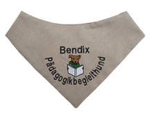 Hundhalstuch bestickt mit Lesehund in beige, Pädagogikbegleithund und Name