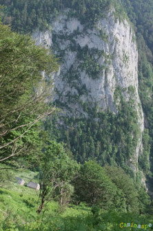 Les Granges Perry au débouché du Chemin de la Mâture : îlot perdu dans une immensité verticale ...