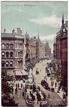 Corporation Street from Stephenson Place. Postcard from Our Past History - see Acknowledgements.
