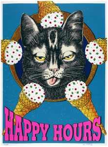 Philippe Mayaux, Happy Hours, 1996, lithographie extraite du portfolio Heureux le visionnaire dont la seule arme est le stylet du graveur, dépôt du FNAC à l'artothèque du musée des beaux-arts de Brest métropole. © ADAGP, Paris, 2017.