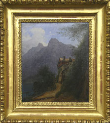 Künstler unbekannt (Franz Steinfeld),  "Hallstatt", Öl auf Leinwand, 40x30cm, um 1840