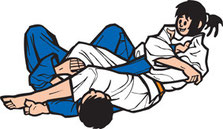 Juji-gatame (Kreuzstreckhebel) - Prinzip: den gestreckten Arm zwischen beiden Beinen hebeln.