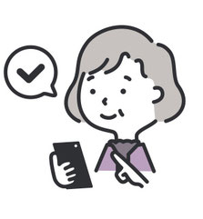 スマホ操作がうまくできた中年女性のイラスト