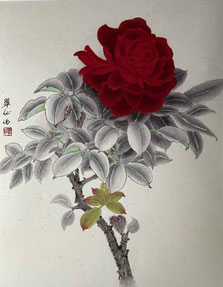 深紅の薔薇（工筆画・F6）