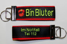 Schlüsselanhänger, Bin Bluter, Bluter, Anhänger,Notfallset