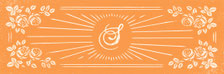 Cette image représente un visuel vintage, en orange et blanc, qui illustre le logo, la lettre S des Sabots d'Isa qui irradie