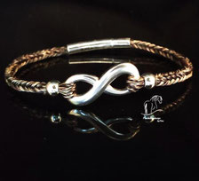 Pferdehaararmband, eckig, Unendlichkeitszeichen, 2 Perlen