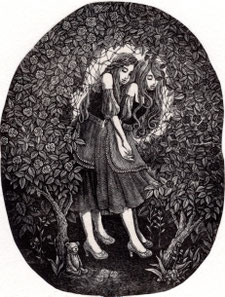 紅薔薇と白薔薇/ 木口木版/10×7.8cm/シート価格￥4,950(税込み)/額装込み￥9,250(税込み)