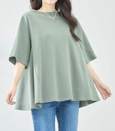 5分袖コットン Aラインカットソー フォーユー価格　1,680円（税込） ※SAGE GREEN