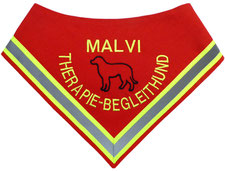 besticktes Halstuch, rot,Therapiebegleithund mit Reflektor