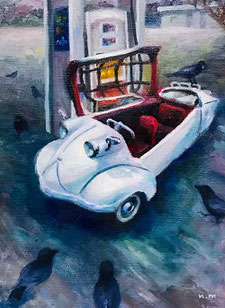 ノリコミシマの描く車、メッサーシュミットの油絵、norico mishima’s car oil painting(Messerschmitt).