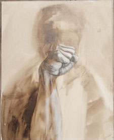 Autoportrait, technique mixte marouflée sur toile  46x38cm de Cécile Beaupère