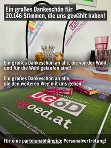 Die UGÖD sagt Danke an euch alle!! Für eine parteiunabhängige Personalvertretung!