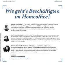 Ausschnitt aus Arbeit&Wirtschaft-Magazin 2/2021: Marion, Beate und Eva berichten, wie es den KollegInnen im Home Office geht.