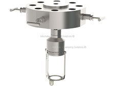 Monoflange DB&B sample valve liquid sampler, pipeline bottle sampler, closed loop emission free sampling