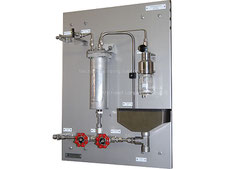 Hot Liquid hydrocarbons sampling station, on-off sampler closed loop, no emission, bottle sampler with needles