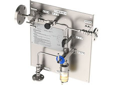 Liquid sampling station, bypass sampler closed loop, no emission, bottle sampler with needles, spring return sample valve