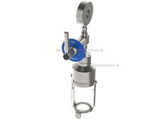 Inline flow thru liquid sampler, wafer flange type, loading arm bottle sampler, closed loop emission free sampling