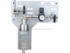 Liquid sampling panel, bypass needle purge sampler closed loop, no emission, bottle sampler with needles, spring return sample valve