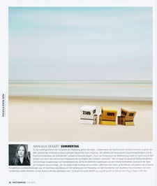 Manuela Deigert über mich Bericht im Magazin PHOTOGRAPHIE mit meinem Bild Sommertag, auf dem 3 Strandkörbe am abstahierten Strand von Langeoog zu sehen sind