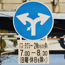 異形矢印標識(指定方向外進行禁止)。広島県広島市にある。
