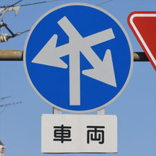 異形矢印標識(指定方向外進行禁止)。大阪府大阪市にある。