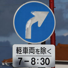 異形矢印標識(指定方向外進行禁止)。静岡県焼津市にある。
