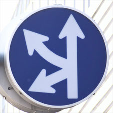 異形矢印標識(指定方向外進行禁止)。東京都練馬区にある。