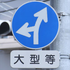 異形矢印標識(指定方向外進行禁止)。熊本県熊本市にある。