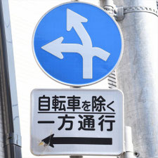 異形矢印標識(指定方向外進行禁止)。東京都中野区にある。