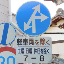 異形矢印標識(指定方向外進行禁止)。静岡県浜松市にある。