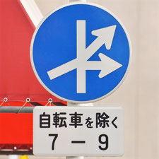 異形矢印標識(指定方向外進行禁止)。広島県広島市にある。