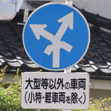 異形矢印標識(指定方向外進行禁止)。神奈川県横浜市にある。