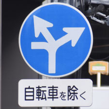 異形矢印標識(指定方向外進行禁止)。東京都千代田区にある。