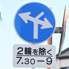 異形矢印標識(指定方向外進行禁止)。岡山県岡山市にある。
