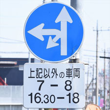 異形矢印標識(指定方向外進行禁止)。栃木県足利市にある。