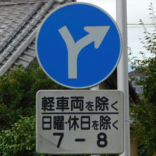 異形矢印標識(指定方向外進行禁止)。静岡県御殿場市にある。