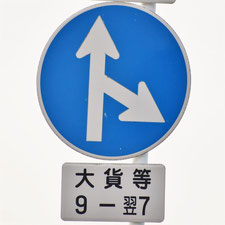 異形矢印標識(指定方向外進行禁止)。広島県広島市にある。