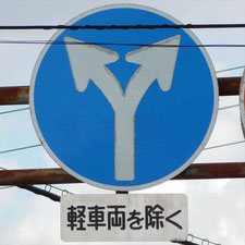 異形矢印標識(指定方向外進行禁止)。静岡県御殿場市にある。