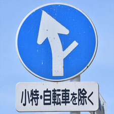異形矢印標識(指定方向外進行禁止)。岡山県倉敷市にある。