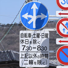 異形矢印標識(指定方向外進行禁止)。栃木県足利市にある。
