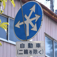異形矢印標識(指定方向外進行禁止)。栃木県佐野市にある。
