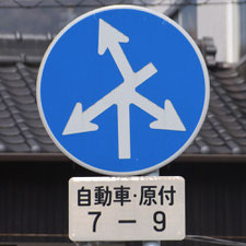 異形矢印標識(指定方向外進行禁止)。広島県呉市にある。