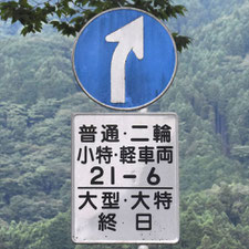 異形矢印標識(指定方向外進行禁止)。神奈川県山北町にある。