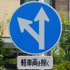 異形矢印標識(指定方向外進行禁止)。静岡県浜松市にある。