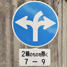 異形矢印標識(指定方向外進行禁止)。広島県広島市にある。