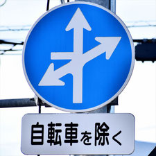 異形矢印標識(指定方向外進行禁止)。岡山県倉敷市にある。