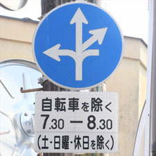 異形矢印標識(指定方向外進行禁止)。広島県呉市にある。