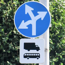 異形矢印標識(指定方向外進行禁止)。静岡県沼津市にある。
