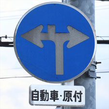 異形矢印標識(指定方向外進行禁止)。愛知県名古屋市にある。